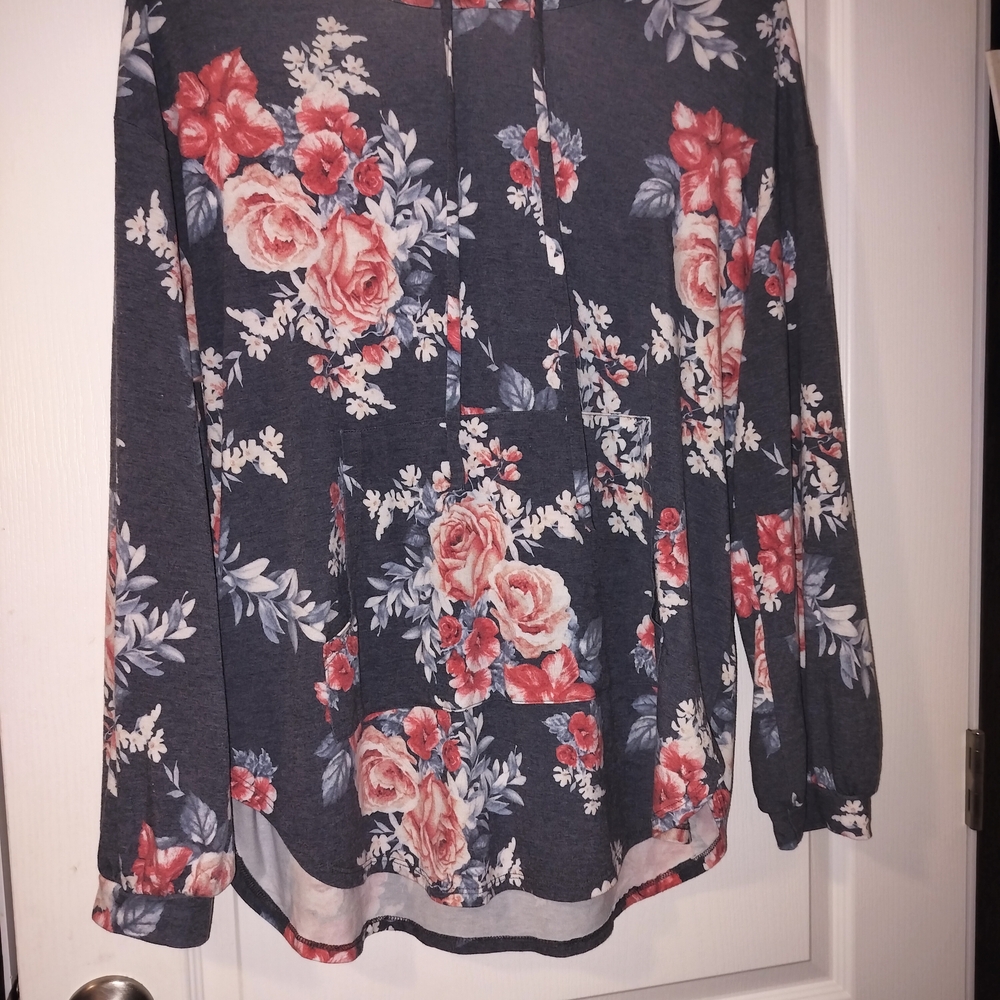 Floral Hoodie with Pink and Gray Accents
